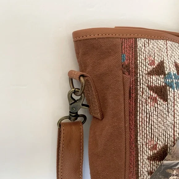 Myra Bag Tori Tote Aztec Native Weave Hair Hide Brown Canvas Tote NWT - Picture 10 of 16